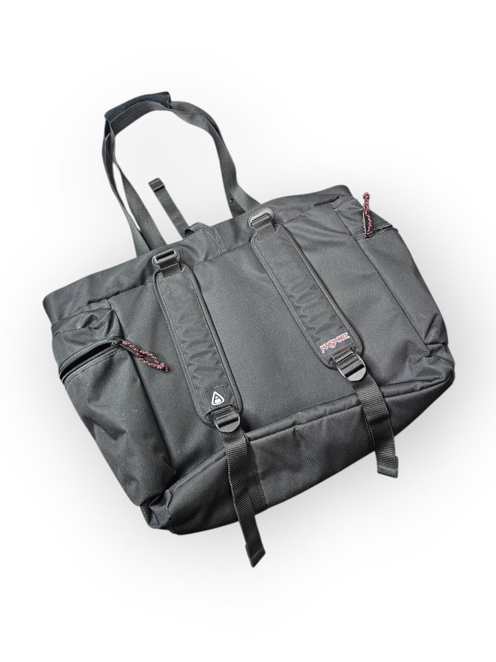 JanSport Black Convertible Tote Backpack Convertible Bag Red Interior Lining - Picture 4 of 6